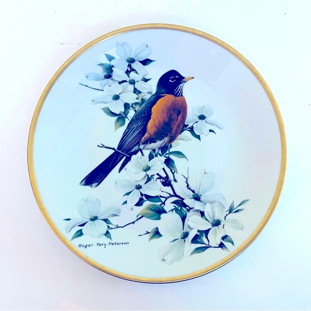 80s Vtg Georges Boyer Limoges 9 3/4" Plate ROBIN Songbirds Roger Tory Peterson